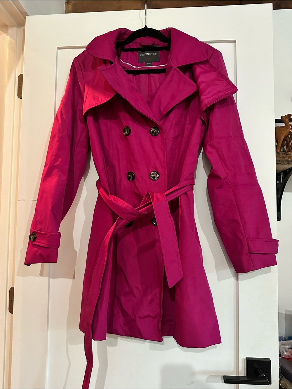 Covington Women's Magenta Double-Breasted Trench Coat